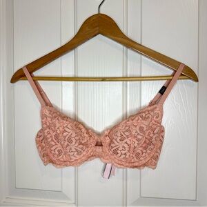 NWOT Victoria’s Secret Baby Pink Peach Floral Lace Unlined Demi Bra Sz 32D Boho